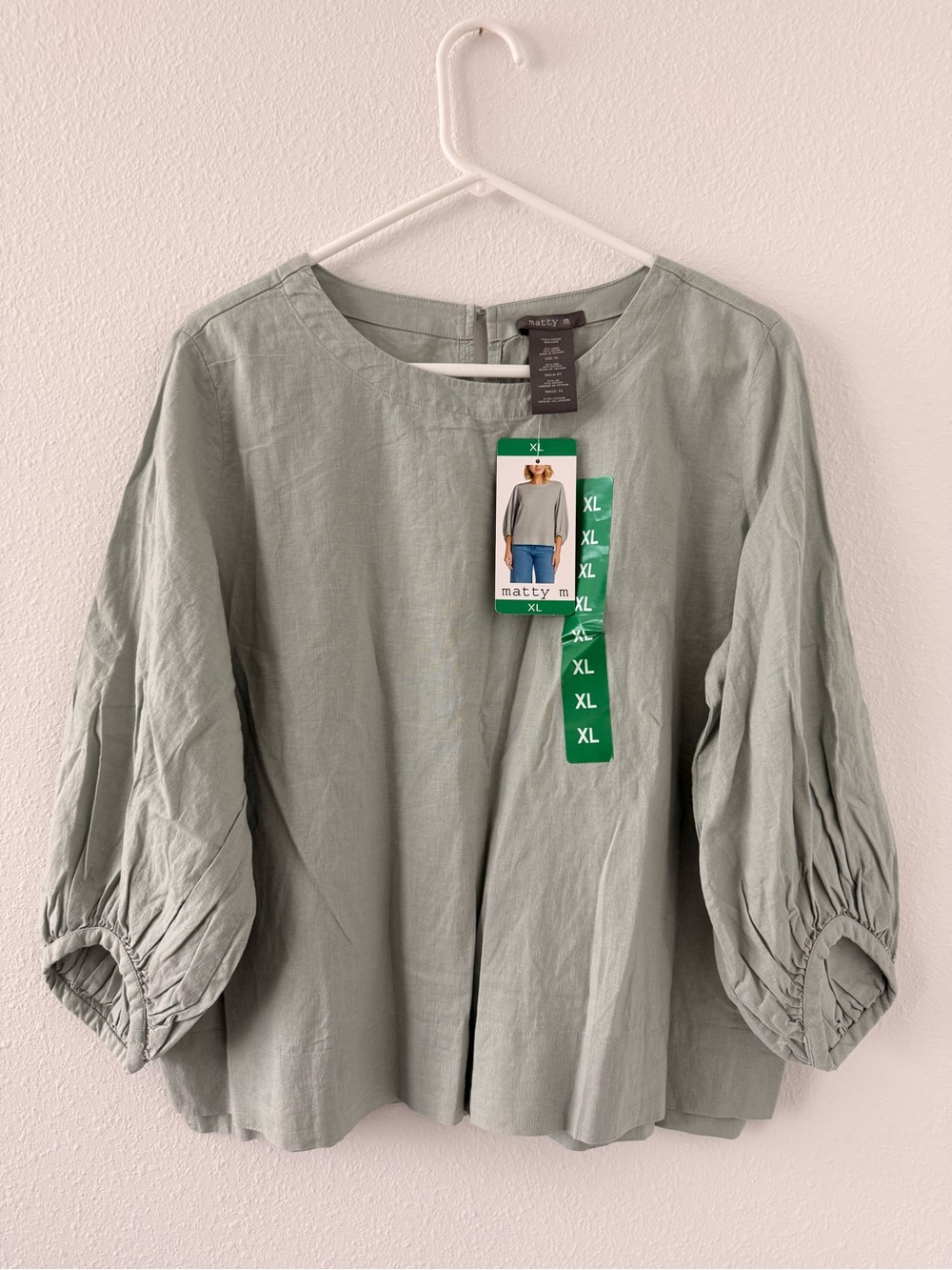 Matty M Light Sage Balloon Sleeve Cotton Tunic